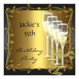 Invite 35th Birthday Party Elegant Black Gold