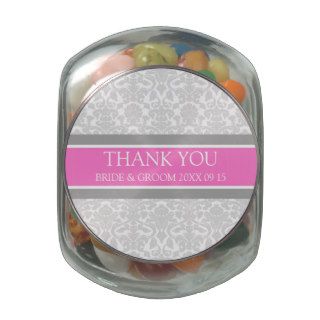 Custom Wedding Favor Candy Jar Grey Damask Jelly Belly Candy Jar