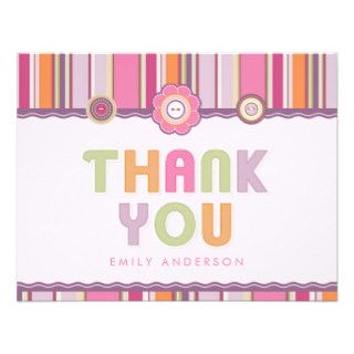 Retro Stripes Buttons Thank You Baby Shower card
