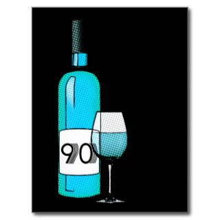 90th birthday or anniversary  wine bottle & glass postcards