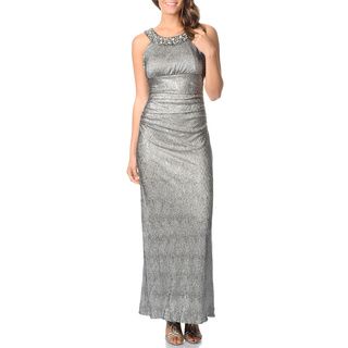R & M Richards Women's Long Silver Lame Dress R & M Richards Evening & Formal Dresses