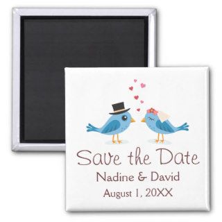 Cute love birds bride and groom save the date refrigerator magnet