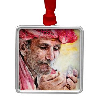 Mr. Smoker cool watercolor portrait painting Christmas Tree Ornament