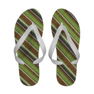 stripes69 GREEN BROWN BEIGE STRIPES RETRO COLORS B Flip Flops