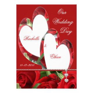 Two Hearts Red Rose  Wedding  Invitations