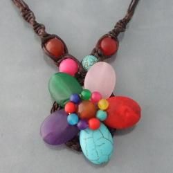 Cotton Rope Charming Multi gemstone Flower Necklace (Thailand) Necklaces