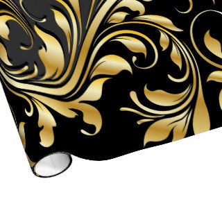 Elegant Black & Gold Vintage Floral Pattern Gift Wrapping Paper
