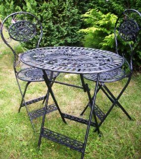 Eisentisch mit 2 Stühlen, schwarz, als Gartenmöbel oder Balkonmöbel aus Eisen / Metall Eisenmöbel Garten