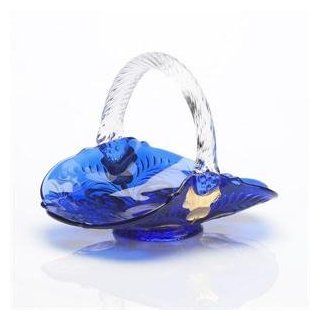 Cobalt Blue Gold Trim Inverted Thistle Ornate Glass Basket with Handle  Other Products  