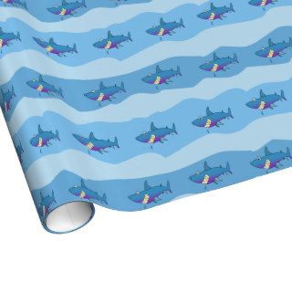 Cute Smiling Cartoon Shark And Waves Giftwrap Wrapping Paper