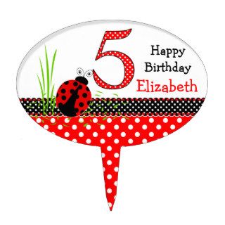 Cute Ladybugs 5th Birthday   Red White Cake Topper