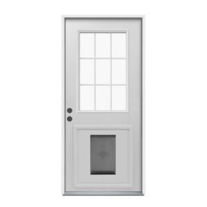 JELD WEN 9 Lite Primed White Steel Entry Door with Large Pet Door THDJW203900008