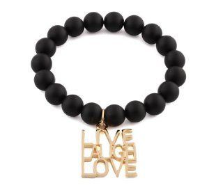 2 Pieces of Black with Gold Live Laugh Love Matte Finish Stretch Bracelet Jewelry