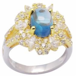 De Buman 18k Gold and Silver Sky Blue Topaz and Cubic Zirconia Ring Gemstone Rings
