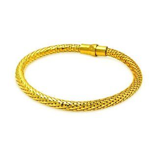 5MM Sterling Silver Italian Bracelets Gold Plated Snake Skin Design Weave Magnet Lock Bracelet 7.5 Inches Link Bracelets Jewelry