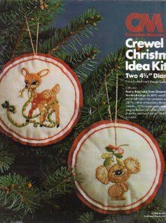 TWO (Koala Bear and Deer) Crewel Christmas Ornaments Kit, Hallmark Design Collection, 4.5 INCH Diam., Columbia Minerva, #7944, 1976 (Bear) and 1975 (Deer)   VINTAGE  Decorative Hanging Ornaments  