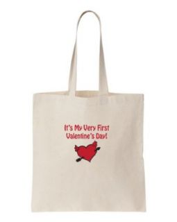 Festive Threads It's My Very First Valentine's Day Natural Canvas Tote Bag Clothing