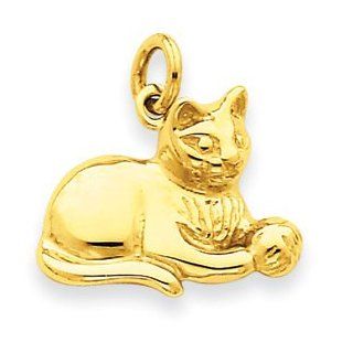 14k Yellow Gold Cat Charm Jewelry