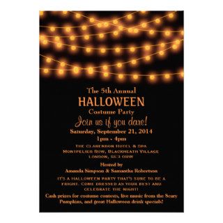Black Orange Hanging String Lights Halloween Party Personalized Invite