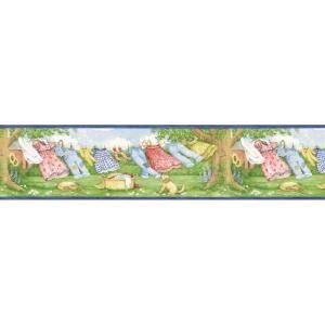 The Wallpaper Company 6.87 in. x 15 ft. Blue Laundry Breeze Border DISCONTINUED WC1282556