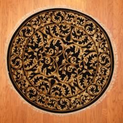 Indo Hand knotted Tibetan Black/ Ivory Wool Rug (5' Round) 5x8   6x9 Rugs