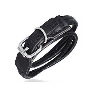 Urban Male Black Leather Wrap Bracelet with Buckle Clasp Mens Black Leather Buckle Bracelets Jewelry