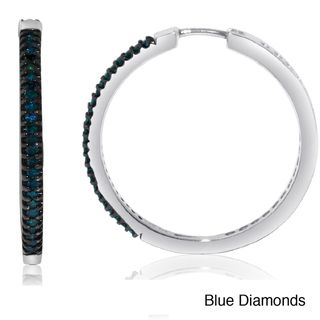 Sterling Silver 1/2ct TDW Black or Blue Diamond Hoop Earrings Diamond Earrings
