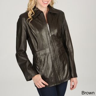 Excelled Women's Leather Zip front Scuba Jacket EXcelled Coats