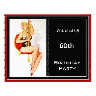 60th Birthday Party Invitation Red Black Pin up