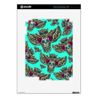 Owl holding sugar skull on mint green base. decals for iPad 2
