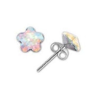 Toc Sterling Silver Swarovski Crystal Iridescent Flower Stud Earrings Jewelry
