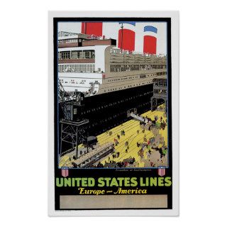 ss Leviathan at Dock   United States Lines Poster