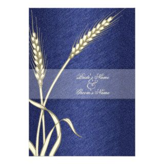 Blue cream wedding wheat flower custom invitations