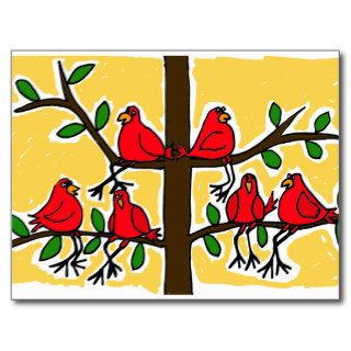 XX  Cardinal Birds in a Tree Folk Art Design Post Card