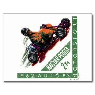Vintage 1962 Hungary Kart Racing Postage Stamp Postcard