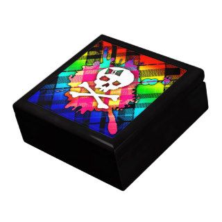 Rainbow Plaid Skull Jewelry Box