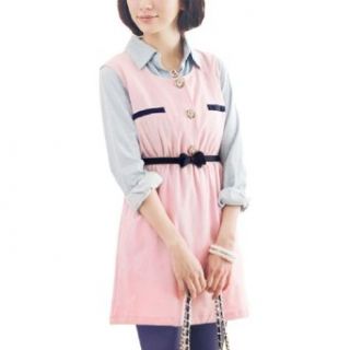 Lady Scoop Neck Sleeveless Elastic Loop Waist Mini Dress Light Pink XS