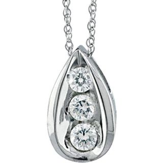 10k White Gold 1/4ct TDW Diamond 3 stone Necklace (I J, I3) Diamond Necklaces