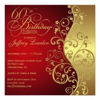 Red & Gold 60th Birthday Party Invitation