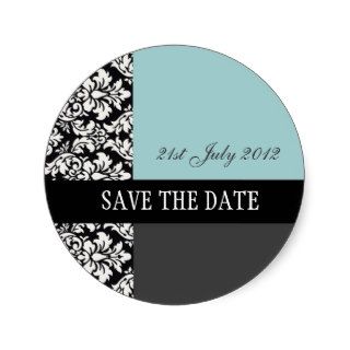 Blue and Black Damask Wedding Stickers