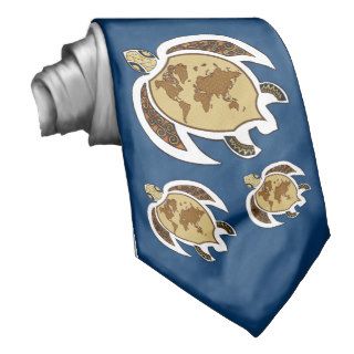 3 Earth Day Turtles World Map On Shell Necktie