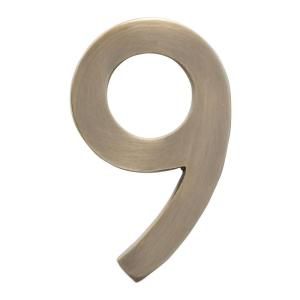 Architectural Mailboxes Solid Cast Brass 5 in. Antique Brass Floating House Number 9 3585AB 9