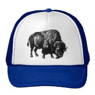 Buffalo American Bison Vintage Wood Engraving Hat
