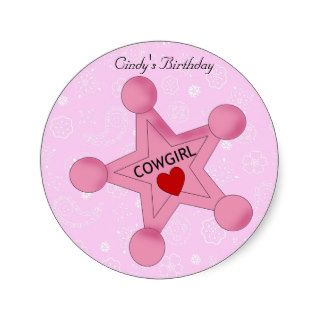 Pink Cowgirl Star Birthday Sticker