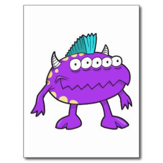purple punk mohawk monster many eyes post cards