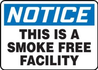 Accuform Signs MSMK850VP Plastic Safety Sign, Legend "NOTICE THIS IS A SMOKE FREE FACILITY", 7" Length x 10" Width x 0.055" Thickness, Blue/Black on White Industrial Warning Signs