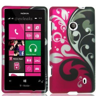 For T Mobile Nokia Lumia 521 Windows Phone 8 Hard Snap on Case Red Black Vine 