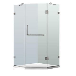 Vigo 36 in. x 77 in. Frameless Neo Angle Shower Door in Brushed Nickel with Clear Glass and Low Profile Base VG6062BNCL36WS