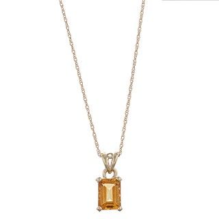 FJC 14k Yellow Gold Emerald cut Citrine Filigree Necklace Gemstone Necklaces