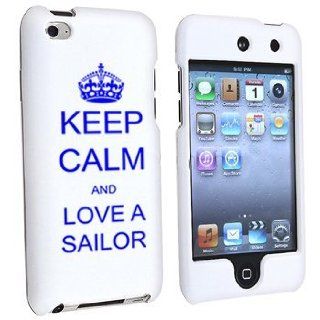Apple iPod Touch 4th Generation White Rubber Hard Case Snap on 2 piece Blue Keep Calm and Love A Sailor Cell Phones & Accessories